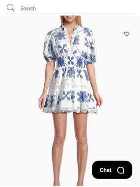 Waimari blue and white puff sleeve dress NWT